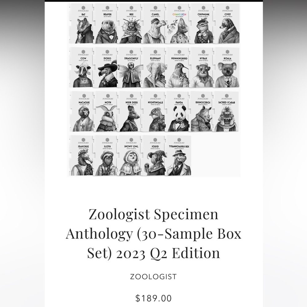 Zoologist Perfumes Complete Sample Set 2023 Q3 (32 Samples)